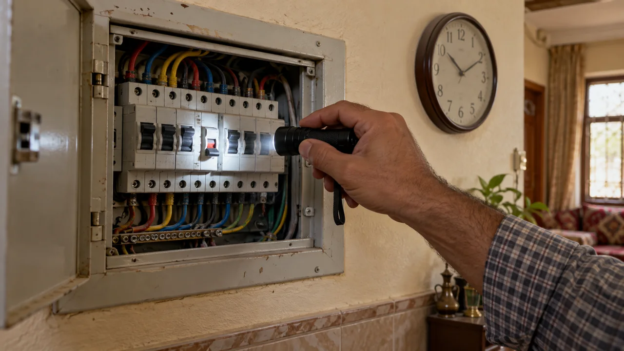 لوحة قواطع كهربائية منزلية وقاطع نازل